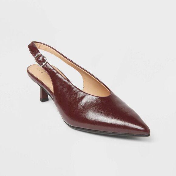 A New Day Shoes - Women’s Samantha Sling Back Kitten Heels – A New Day Burgundy 9